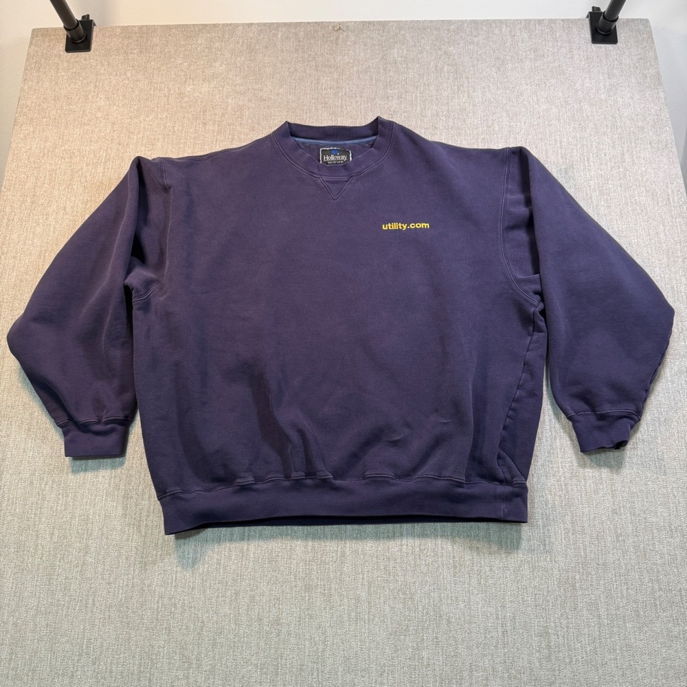 Holloway Mens XXL Crewneck Sweatshirt Navy Blue Utility.com Logo Pullover Cotton